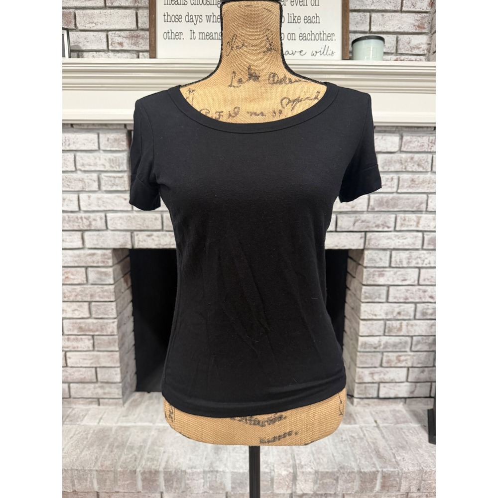 Armani‎ Collezioni T-Shirt Womens 10 Black Short Sleeve Scoop Neck Minimalist